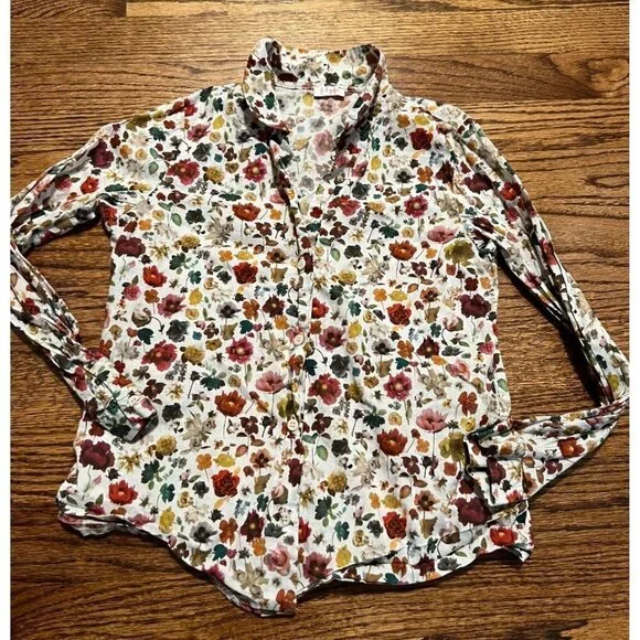 il gufo | Girls Long Sleeve Button Down Floral Fall Autumn Scenery Sz 8 - Picture 1 of 7